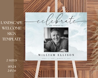 Editable LANDSCAPE Funeral Welcome Sign | Celebration of Life Poster Digital Template | In Loving Memory Display | Beach Memorial Design