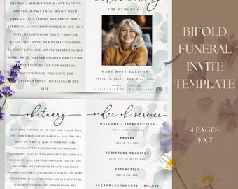 Editable Funeral Bi-Fold Program Template | Eucalyptus Obituary & Order of Service Card | Celebration Life Invite Memorial Welcome Keepsake