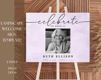 Editable LANDSCAPE Funeral Welcome Sign | Celebration of Life Poster Digital Template | Loving Memory Display | Watercolor Memorial Design