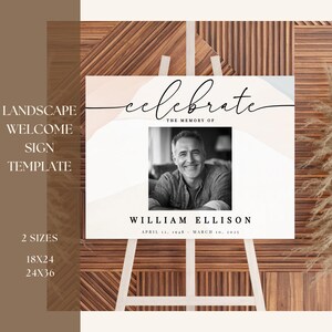 Editable LANDSCAPE Funeral Welcome Sign | Celebration of Life Poster Digital Template | Loving Memory Display | DIY Modern Memorial Design