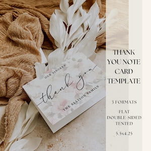 Modèle modifiable de carte de remerciement pour les funérailles | Imprimez un message d'appréciation commémoratif floral de jardin vintage | Bricolage, sympathie, deuil, note à distribuer