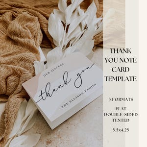 Modèle modifiable de carte de remerciement pour les funérailles | Imprimer un message commémoratif moderne, épuré et élégant | Bricolage, sympathie, deuil, note à distribuer