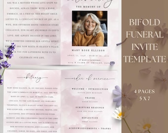 Editable Funeral Bi-Fold Program Template | Blush Heavenly Obituary & Order of Service Handout | Celebration Life Memorial Welcome Keepsake