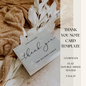 Modèle modifiable de carte de remerciement pour les funérailles | Message d'appréciation commémoratif floral vert sauge rustique | Bricolage, sympathie, deuil, note à distribuer