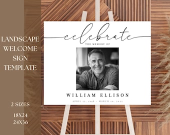 Editable LANDSCAPE Funeral Welcome Sign | Celebration of Life Poster Digital Template | In Loving Memory Display | Minimal Memorial Design