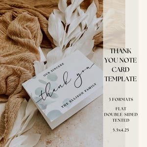 Modèle modifiable de carte de remerciement pour les funérailles | Message d'appréciation commémoratif à l'eucalyptus pur et rustique | Bricolage, sympathie, deuil, note à distribuer