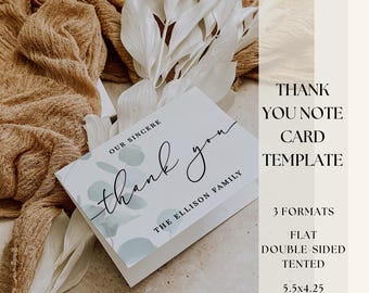 Editable Funeral Thank You Card Template: Eucalyptus Memorial (DIY)