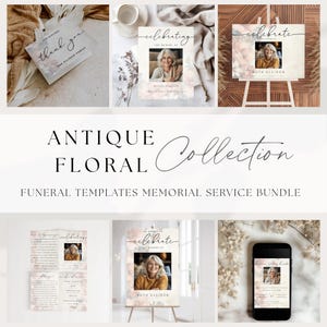 Ensemble de papeterie de roses rouges antiques funéraires | Pack Célébration de la vie de modèles numériques modifiables | Programme, bienvenue, merci et invitation
