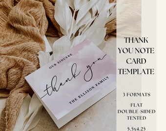 Editable Funeral Thank You Card Template: Pink Clouds (DIY Digital)