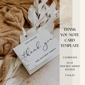 Modèle modifiable de carte de remerciement pour les funérailles | Message d'appréciation commémoratif floral léger élégant simple | Bricolage, sympathie, deuil, note à distribuer
