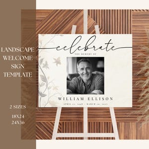 Editable LANDSCAPE Funeral Welcome Sign | Celebration of Life Poster Digital Template | Loving Memory Display | Simple Soft Memorial Design