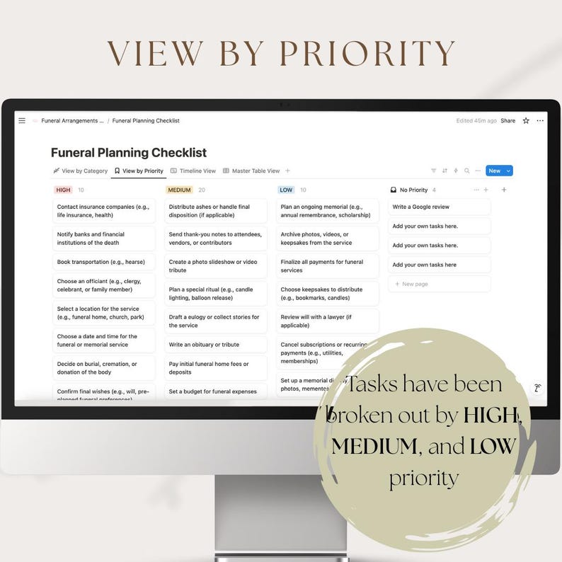 Funeral Arrangements Digital Planner | Notion Template for Memorial ...