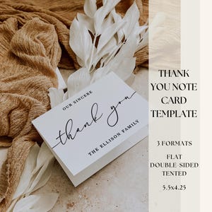 Modèle modifiable de carte de remerciement pour les funérailles | Imprimez un message d'appréciation commémoratif minimal en noir et blanc | Bricolage, sympathie, deuil, note à distribuer