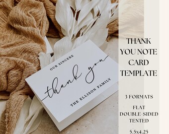Editable Funeral Thank You Card Template | Print Minimal Black & White Memorial Appreciation Message | DIY Sympathy Bereavement Note Handout