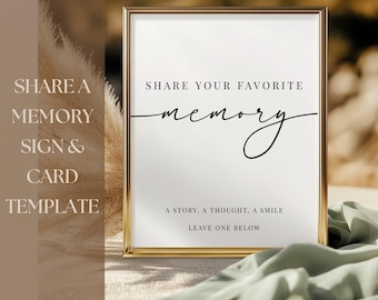Share a Memory Sign and Cards: Minimalist Funeral Remembrance (Digital Download)