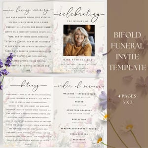 Bearbeitbare Beerdigung Bi-Fold-Programmvorlage | Wildflower Obituary & Order of Service Karte | Feier-Leben einladen Erinnerungs-Willkommens-Andenken