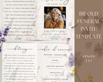Editable Funeral Bi-Fold Program Template | Wildflower Obituary & Order of Service Card | Celebration Life Invite Memorial Welcome Keepsake