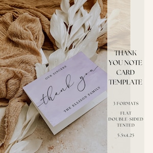 Modèle modifiable de carte de remerciement pour les funérailles | Message d'appréciation commémoratif à l'aquarelle violet pourpre | Bricolage, sympathie, deuil, note à distribuer