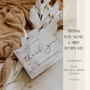 Modèle modifiable de carte de remerciement pour les funérailles | Message d'appréciation floral commémoratif à la rose rouge | Bricolage, sympathie, deuil, note à distribuer