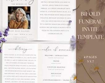 Editable Funeral Bi-Fold Program Template | Minimalist Obituary & Order of Service Handout | Celebration Life Memorial Welcome DIY Keepsake