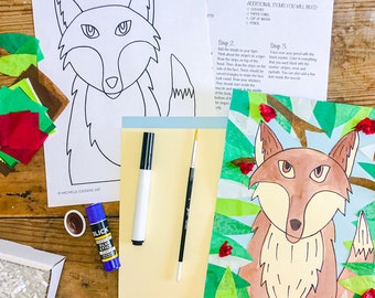 DIY Fox Art Kit: Draw, Paint, Collage - Kids & Adults
