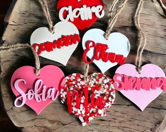 Valentine Day Heart Tags | Valentines Basket Acrylic Tag | Valentines for Kids | Personalized Name Tag | Acrylic Gift Tag | Valentine Heart