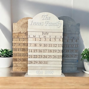 Personalized Engraved Wooden Calendar | Custom Wedding Gift | Housewarming Gift | Custom Perpetual Calendar | Family Name Wood Calendar