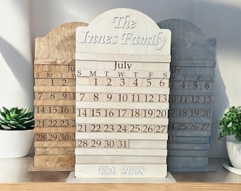 Personalized Engraved Wooden Calendar | Custom Wedding Gift | Housewarming Gift | Custom Perpetual Calendar | Family Name Wood Calendar