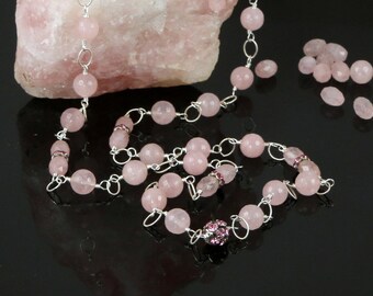 Pink Rose Quartz Pink Vintage Rhinestone Necklace