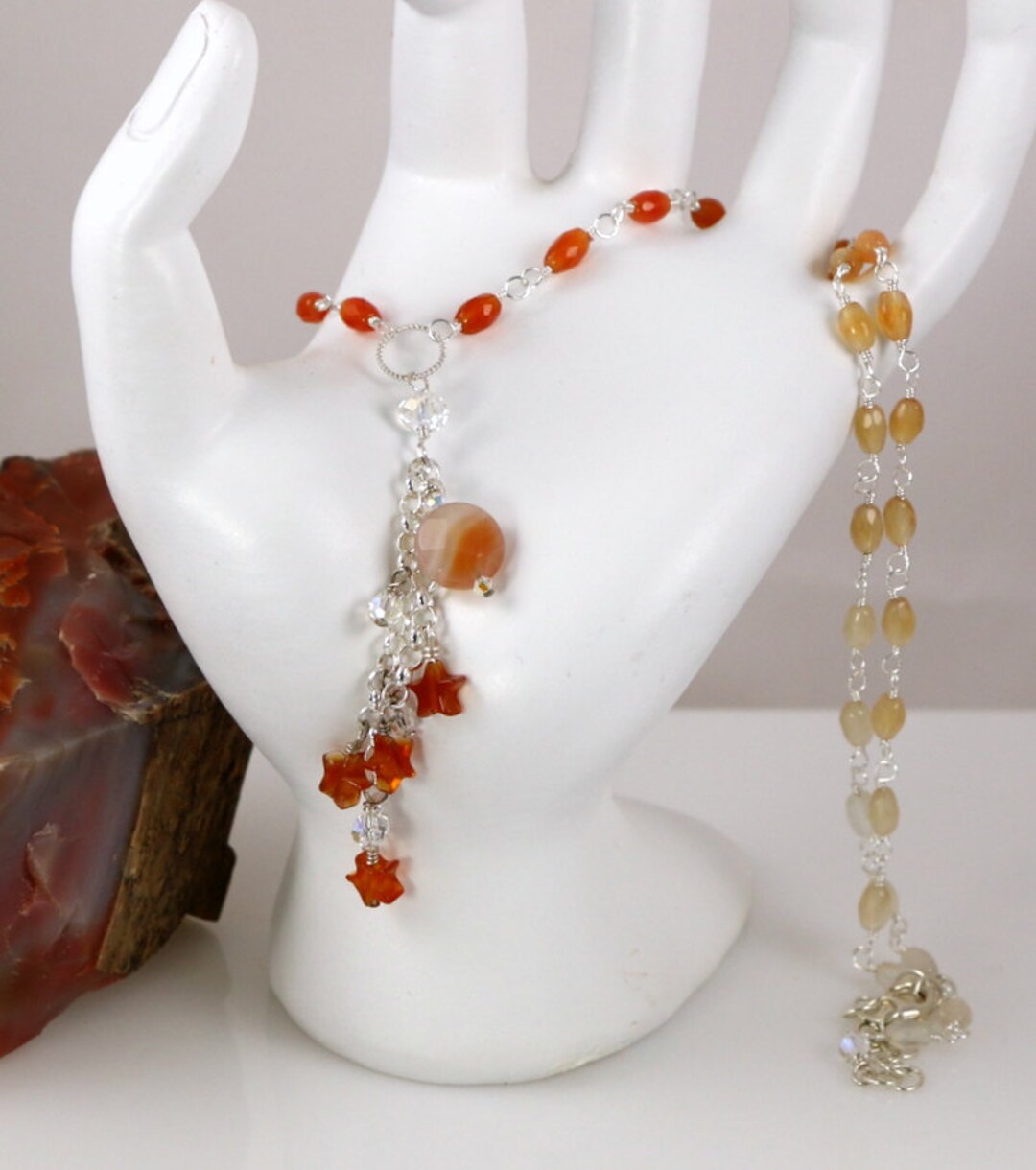 Harvest Moon Stars Ombre Red Agate Gemstones Austrian Crystals