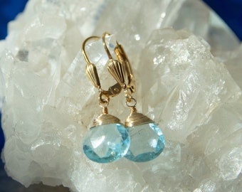 Sky Blue Topaz Earrings: 14K Gold Filled Lever Back Teardrop Gemstone