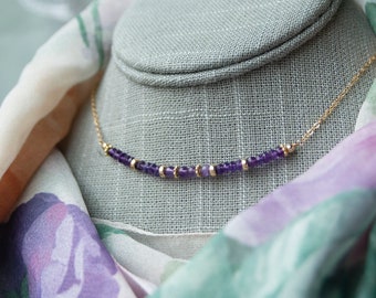 Adjustable Amethyst Necklace | 14K Gold Filled Gemstone Bar Necklace