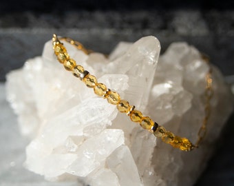 Citrine Gemstone Bracelet: 14K Gold Filled Adjustable Bar Bracelet