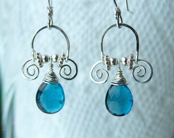 Handmade Sterling Silver London Blue Quartz Dangle Earrings
