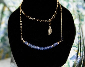 Tanzanite Bar Necklace: 14K Gold Filled Cable Chain, Gemstone Cluster
