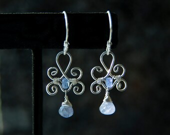 Kyanite Fleur de Lis Sterling Silver Dangle Earrings