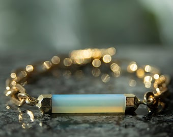 Opalite Bar Bracelet: Chunky Gold Plated Chain Toggle Clasp