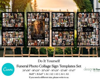 Funeral Photo Collage Sign Template Set, Funeral Picture Board, Funeral Poster Memorial Sign, Celebration Of Life, Funeral Photo Display