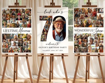 Editable 70th Birthday Photo Collage Welcome Sign Canva Template Set, Printable Party Poster Board, Birthday Decoration for Men & Women