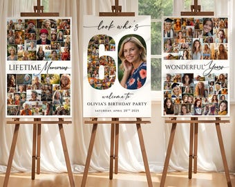 Editable 60th Birthday Photo Collage Welcome Sign Canva Template Set, Printable Party Poster Board, Birthday Decoration for Men & Women