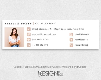 Html Email Signature Template Clickable Editable, Gmail Photographer E-Mail Signature, HTML Premade, Photoshop Business Email Signature