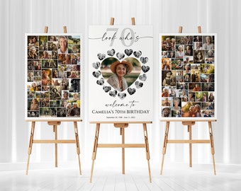 Heart 70th Birthday Photo Collage Template With Hearts, Look who's 70, Personalized Birthday Poster Gift, Birthday Board for Grandparents