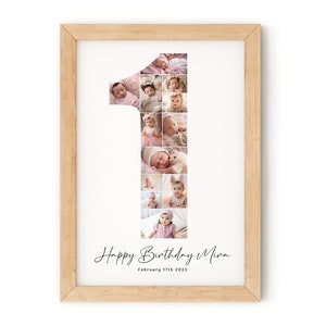 Birthday Number 1 Photo Collage, Birthday gift, First Birthday Photo Milestone Sign, Editable 1st Birthday Photo Poster Template, Canva