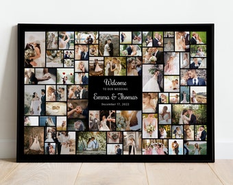 Poster Size Editable Wedding Photo Collage Template for 70 Photos, Collage, Canva, 24 x 36, Memorial, Funeral, Graduation, Celebration