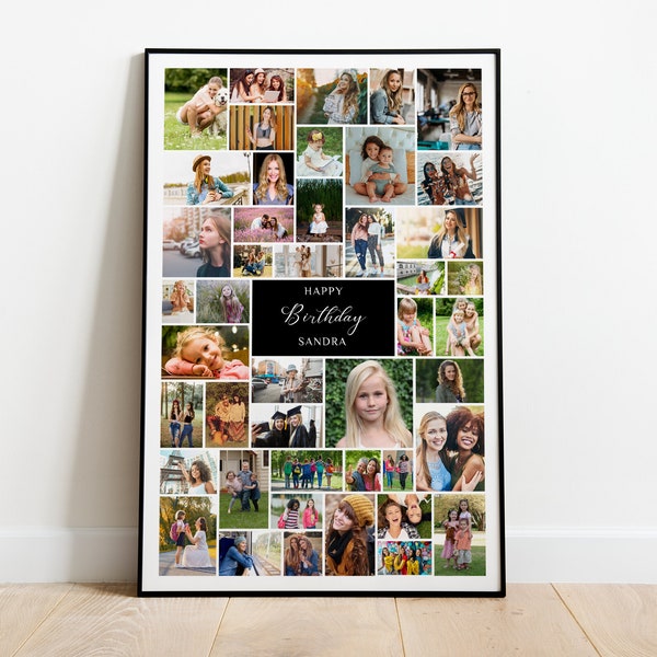 Birthday Photo Collage Template, Photo Collage Template for 45 Photos, Printable Birthday Gift, Birthday Vertical Photo Collage, Gift