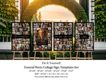 Beerdigung Foto Collage Schild Vorlage Set, Beerdigung Bild Tafel, Beerdigung Poster Gedenkschild, Feier des Lebens, Beerdigung Foto Display