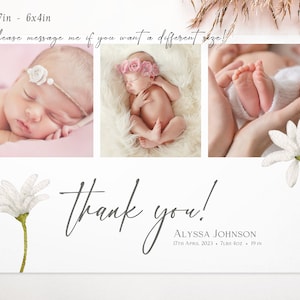 Baby Thank You Card Template, Daisy New Baby Card, Floral Thank you,  Printable Newborn Baby Thank You Cards, Newborn Baby Announcement