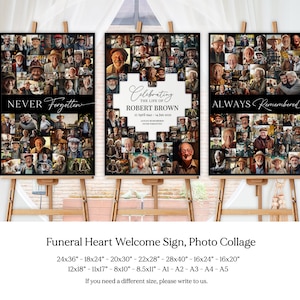 Celebration Of Life Poster, In Loving Memory Board, Funeral Heart Photo Collage Template Set, Funeral Favors, Funeral Large Welcome Sign