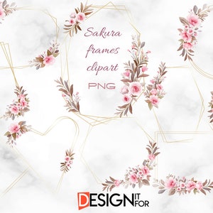 Sakura Rahmen, Floral geometrische Clipart, Blume GoldRahmen, Png, Hochzeit, blass, Blatt, Braut, Laub, grün, Blüte, Knospe, botanische