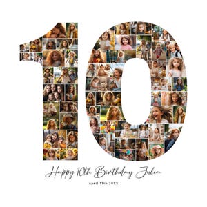 10th Birthday Photo Collage, 10th Birthday Gift, Birthday Number 10 Printable, 10th Photo Collage Template, Editable 10th Birthday Poster